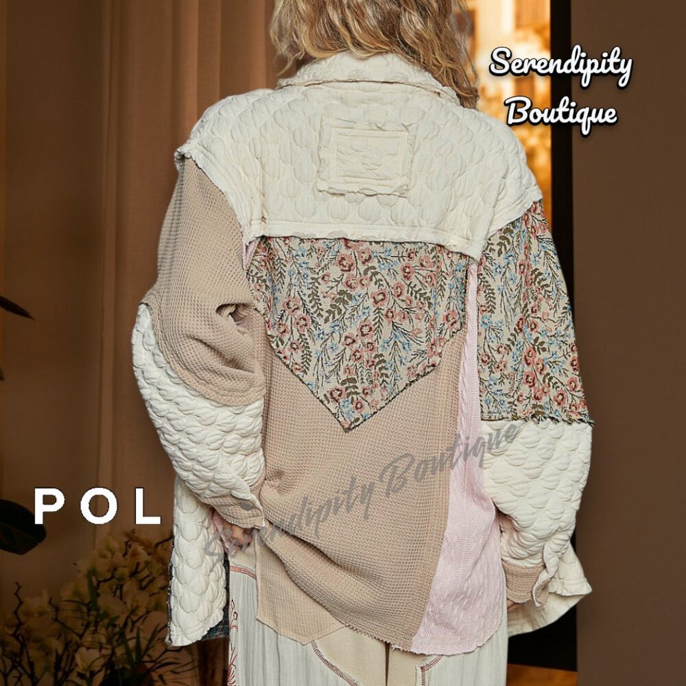 POL Coastal Bohemian Luxurious Quilted Jacquard Collared Button Up Comfy Jacket - Picture 8 of 15